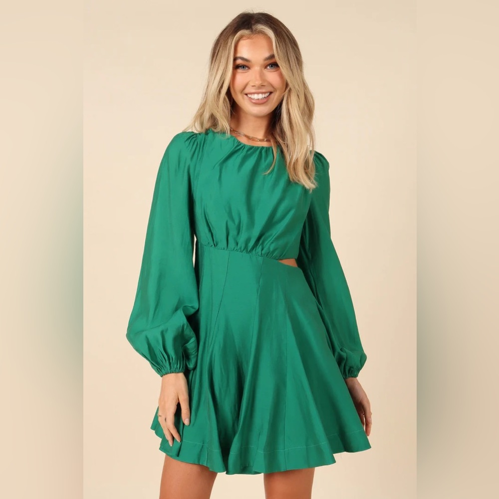 Petal + Pup Dime Puff Sleeve Cutout Mini Dress - Emerald